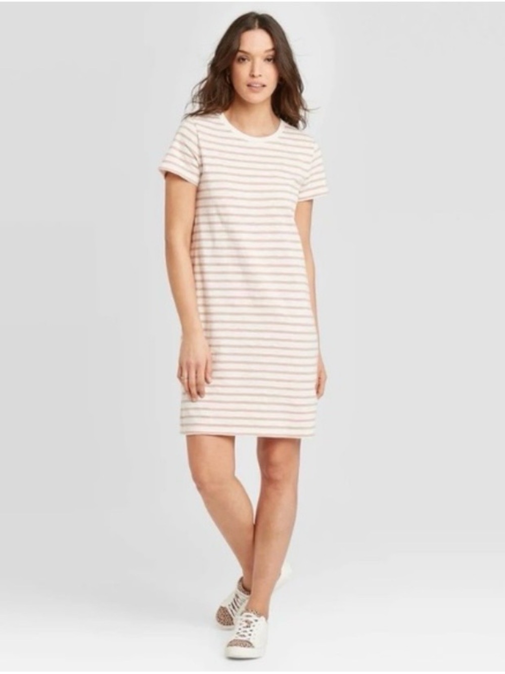 Universal Thread Striped Tee Dress in Brown  and Tan Size L